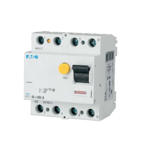 Intrerupator diferential Eaton PF7, 4P, 40A, 10kA, 30mA AC - SKU:  263586