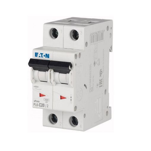 Intrerupator automat bipolar Eaton PL6-C20/2, 20A, caracteristica C - SKU:  286568