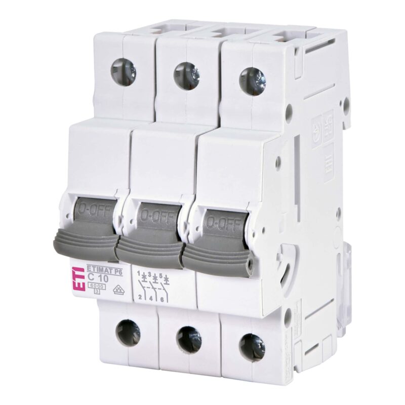 Disjunctor tripolar ETI 3P 10A curba C 6kA - SKU:  1900328