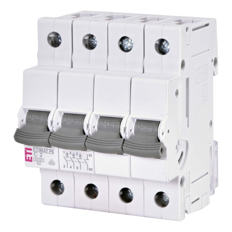 Siguranta automata tetrapolara ETI 3P+N 2A curba C 6kA - SKU:  1900424