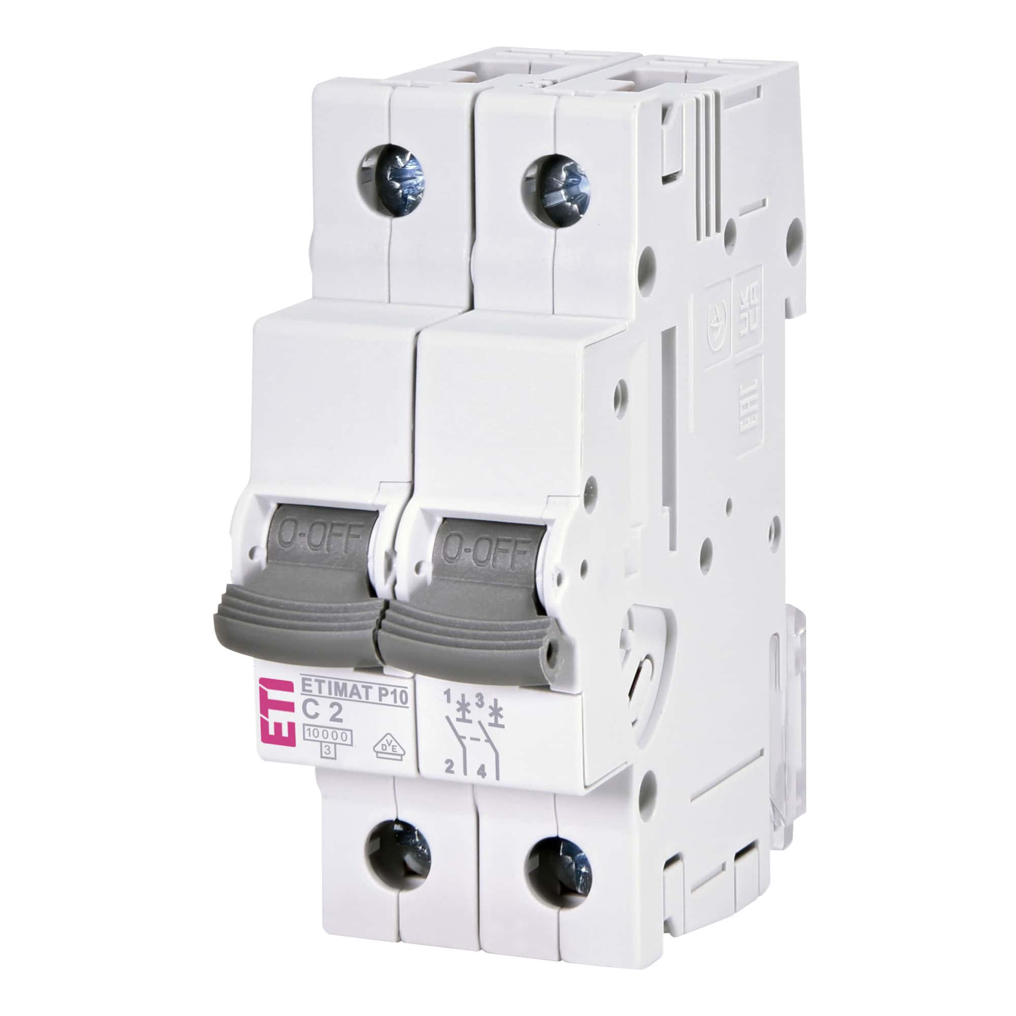 Disjunctor bipolar ETI 2P 2A curba C 10kA - SKU: 1901224