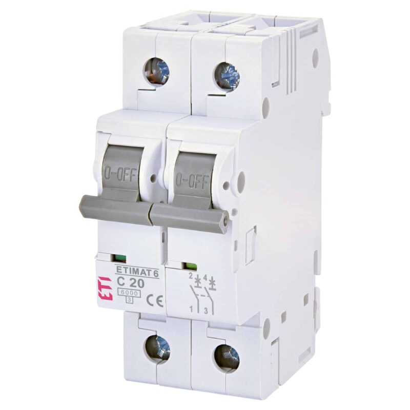 Disjunctor bipolar ETIMAT 6, 2P, 20A, curba C, 6kA - SKU:  2143517