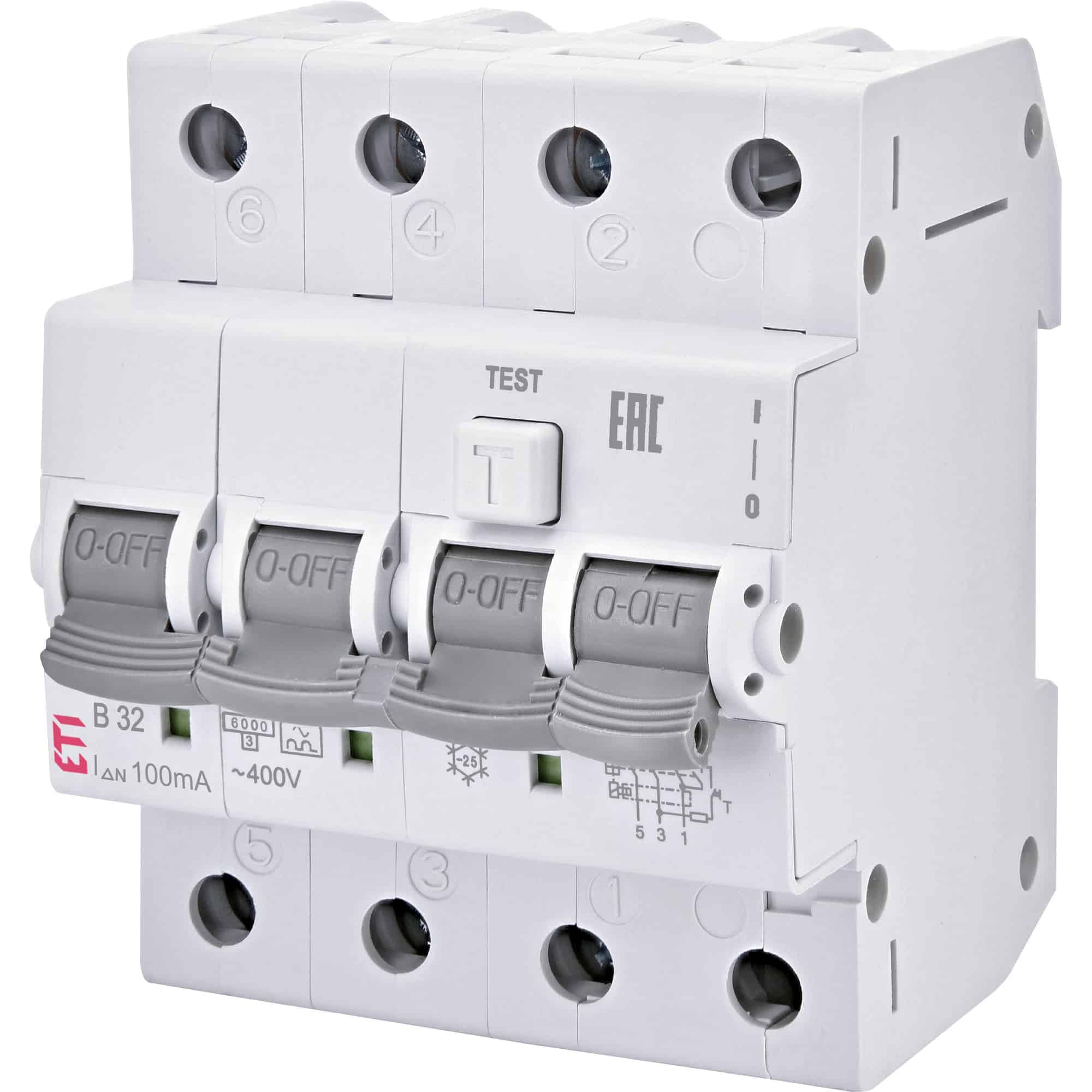 Siguranta automata diferentiala trifazica ETI 20A 300mA curba B RCBO tip A - SKU: 2174505