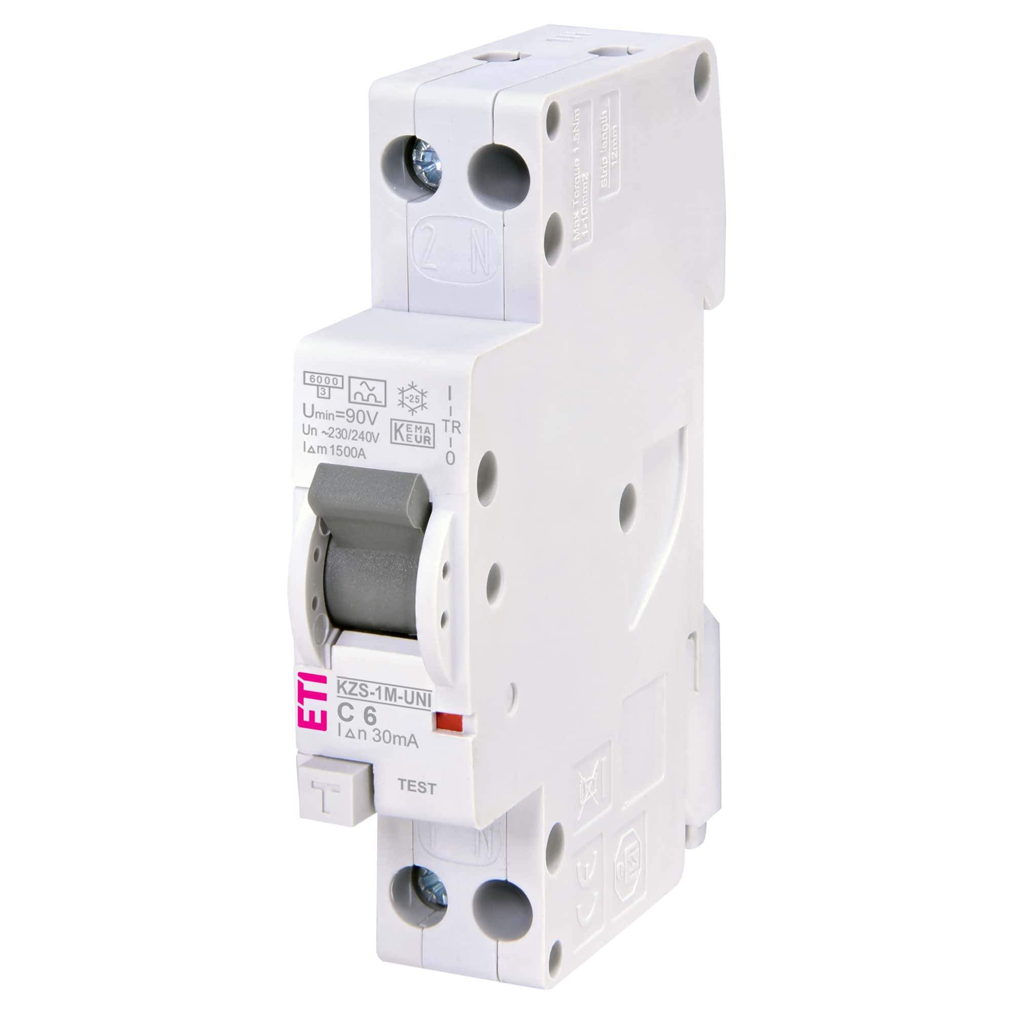 Siguranta automata cu protectie diferentiala monofazica 6A 30mA curba C RCBO tip A 6kA - SKU: 2176031