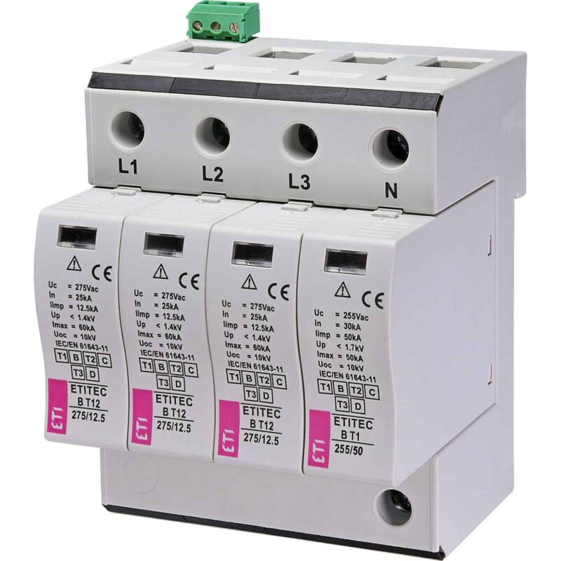 Descarcator supratensiune 3+1 debrosabil cu semnalizare, 4P, tip B+C, 275VAC, TN-S+TT - SKU:  2440332