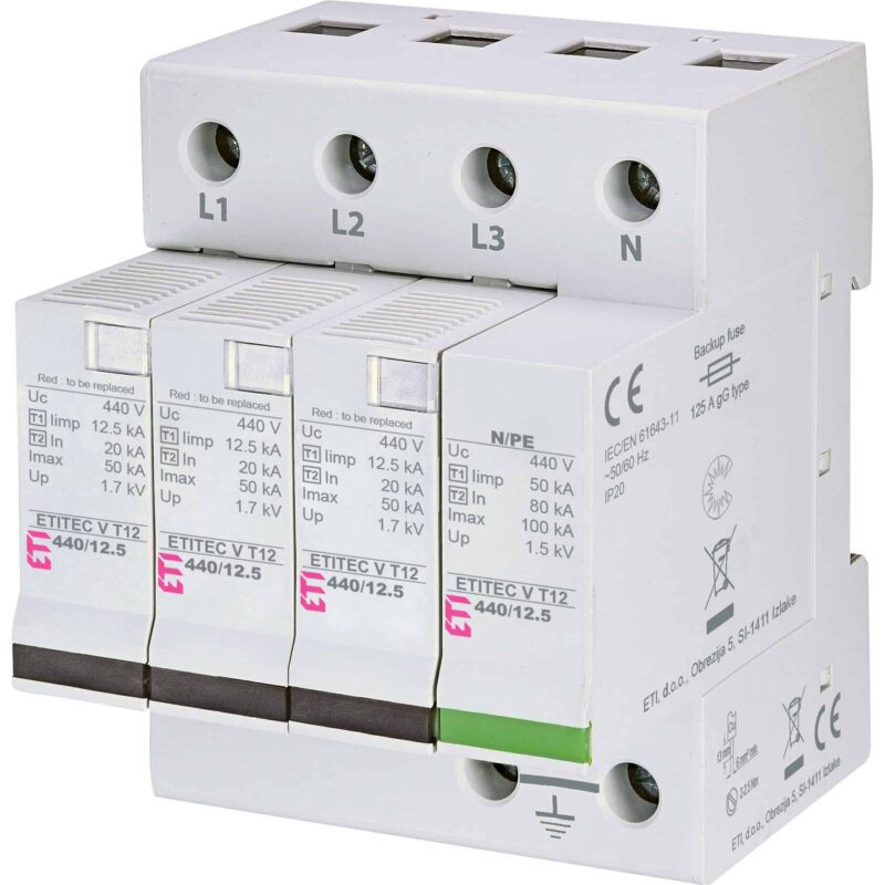 Descarcator supratensiune 4+0 debrosabil semnalizare tip B+C 440VAC IT - SKU:  2442919