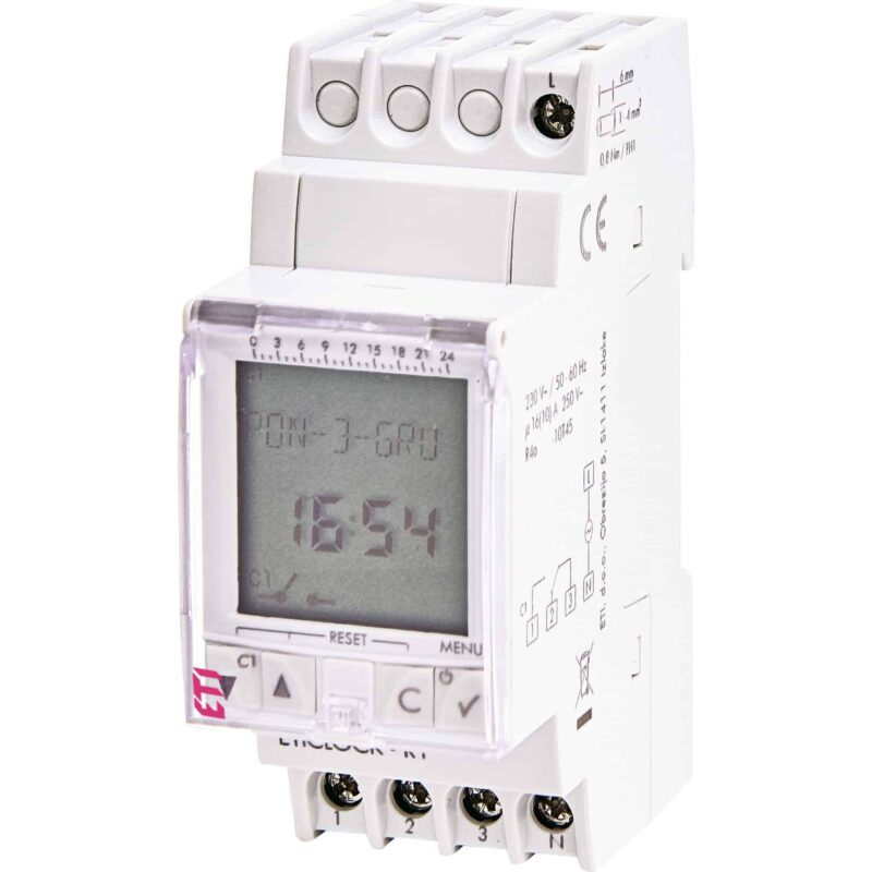 Releu programabil digital ETI, zilnic/saptamanal, 16A, 230V AC, cu baterie de rezerva - SKU:  2472053