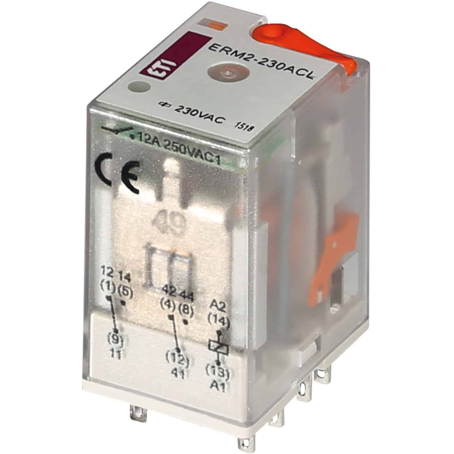 Releu intermediar ETI, 11 pini, 230VAC, 12A, 2CO, cu LED rosu - SKU: 2473005