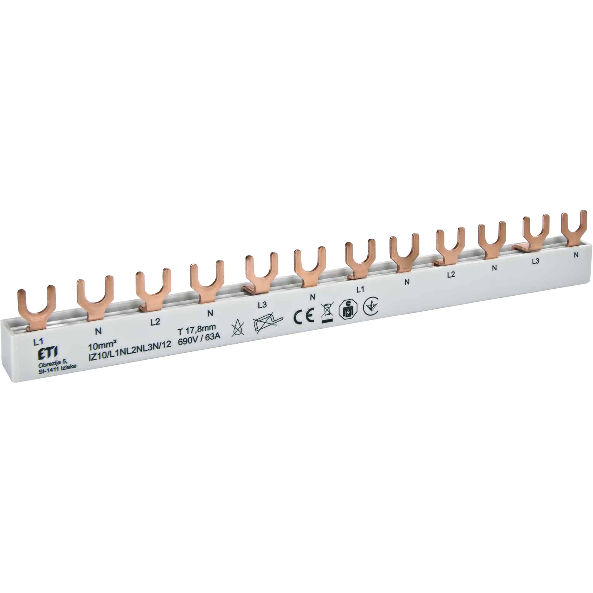 Bareta de alimentare ETI, 4P, tip furca, 12 module, 63A - SKU: 2921268