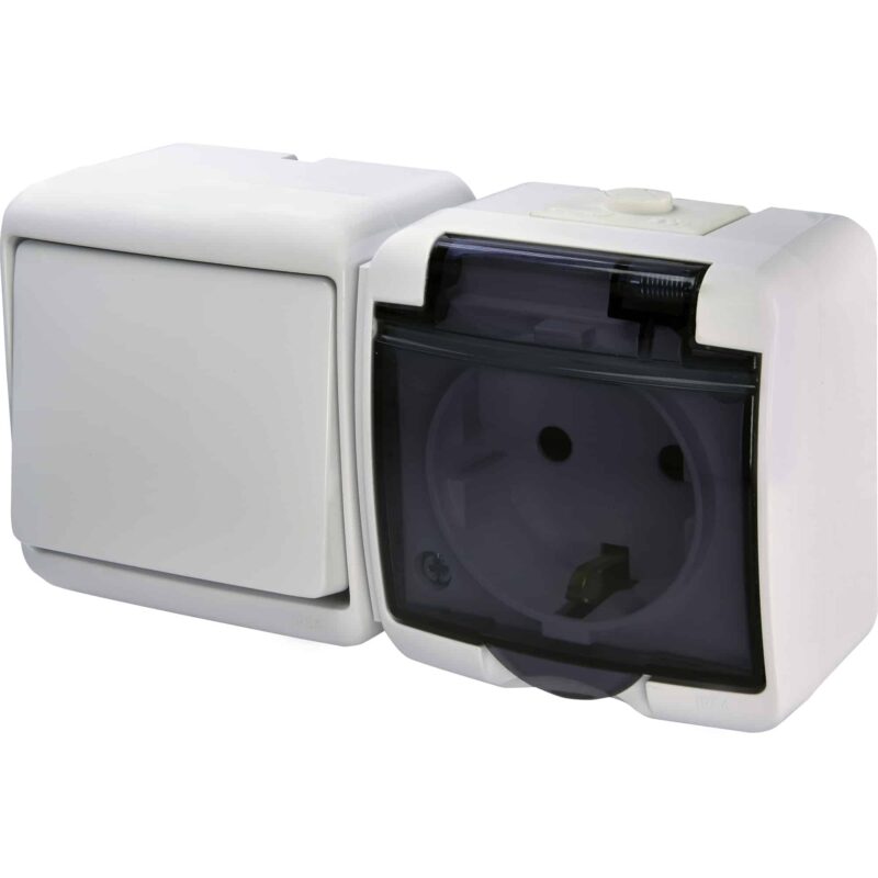 Priza 2P+E cu intrerupator, capac transparent, fumuriu, IP44 - SKU:  4668032