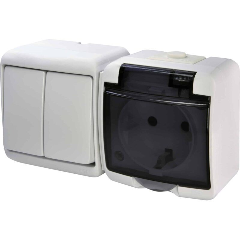 Priza 2P+E cu capac transparent si intrerupator dublu, fumuriu, IP44 - SKU:  4668034