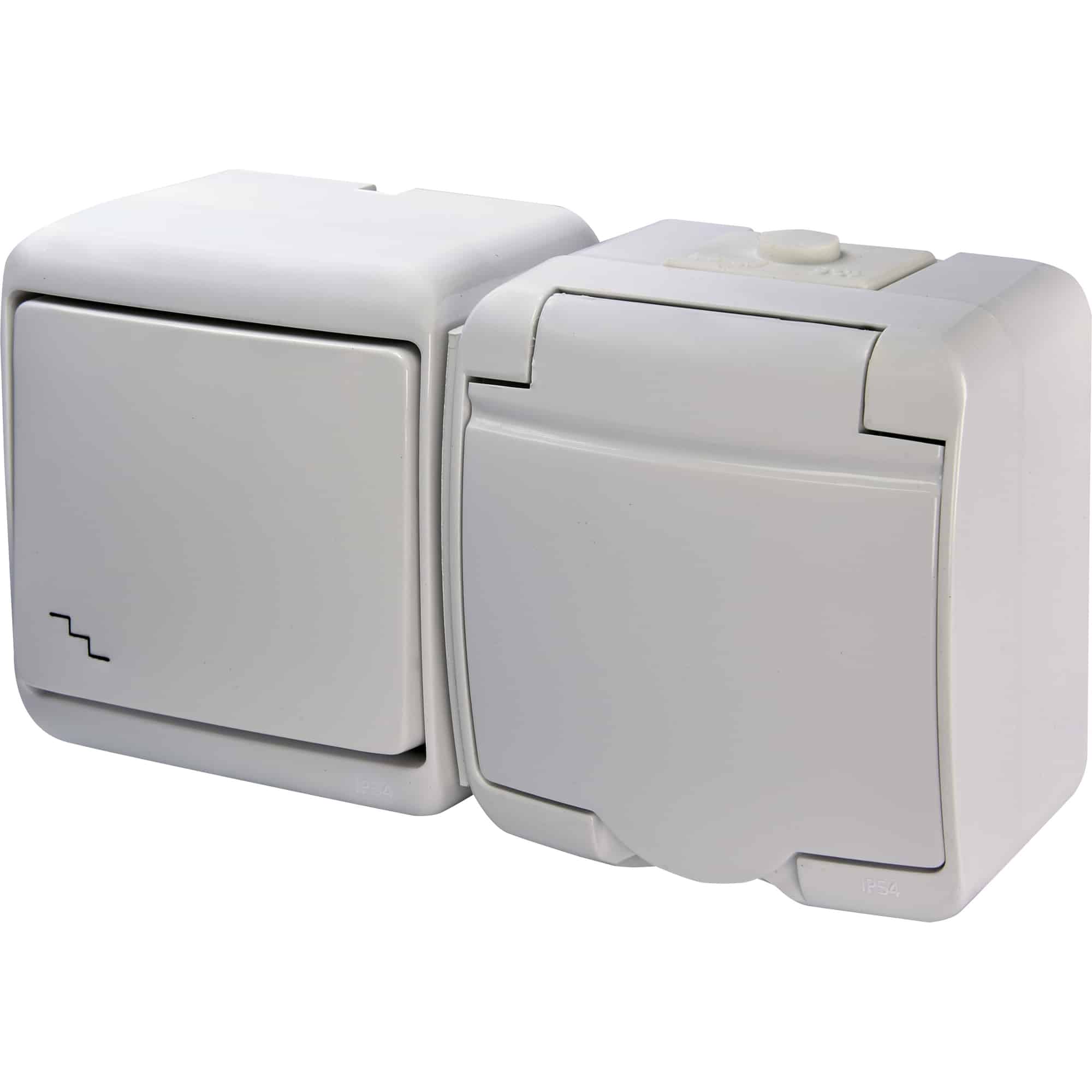Priza 2P+E cu intrerupator si capac opac, alb, IP44 - SKU: 4668035