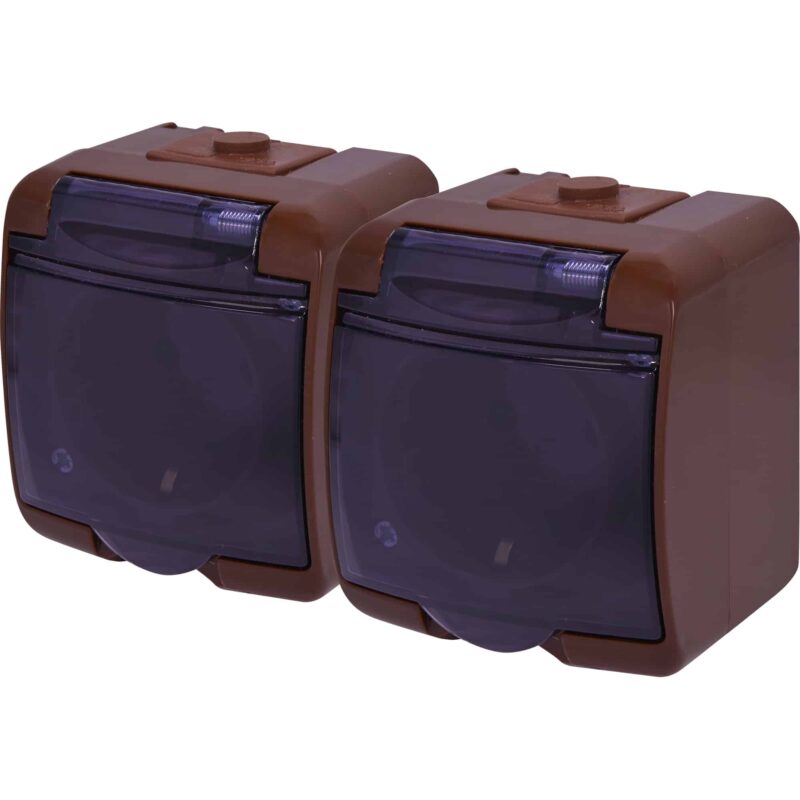 Priza dubla cu capac transparent, aplicata, maro, IP44, 2P+E ETI - SKU:  4668053