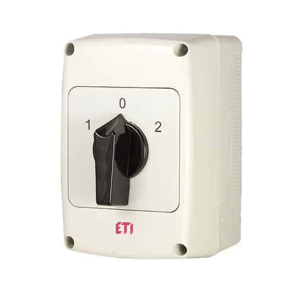 Comutator cu came basculant 2P 40A pozitii 1-0-2 in cutie IP65 - SKU:  4773194