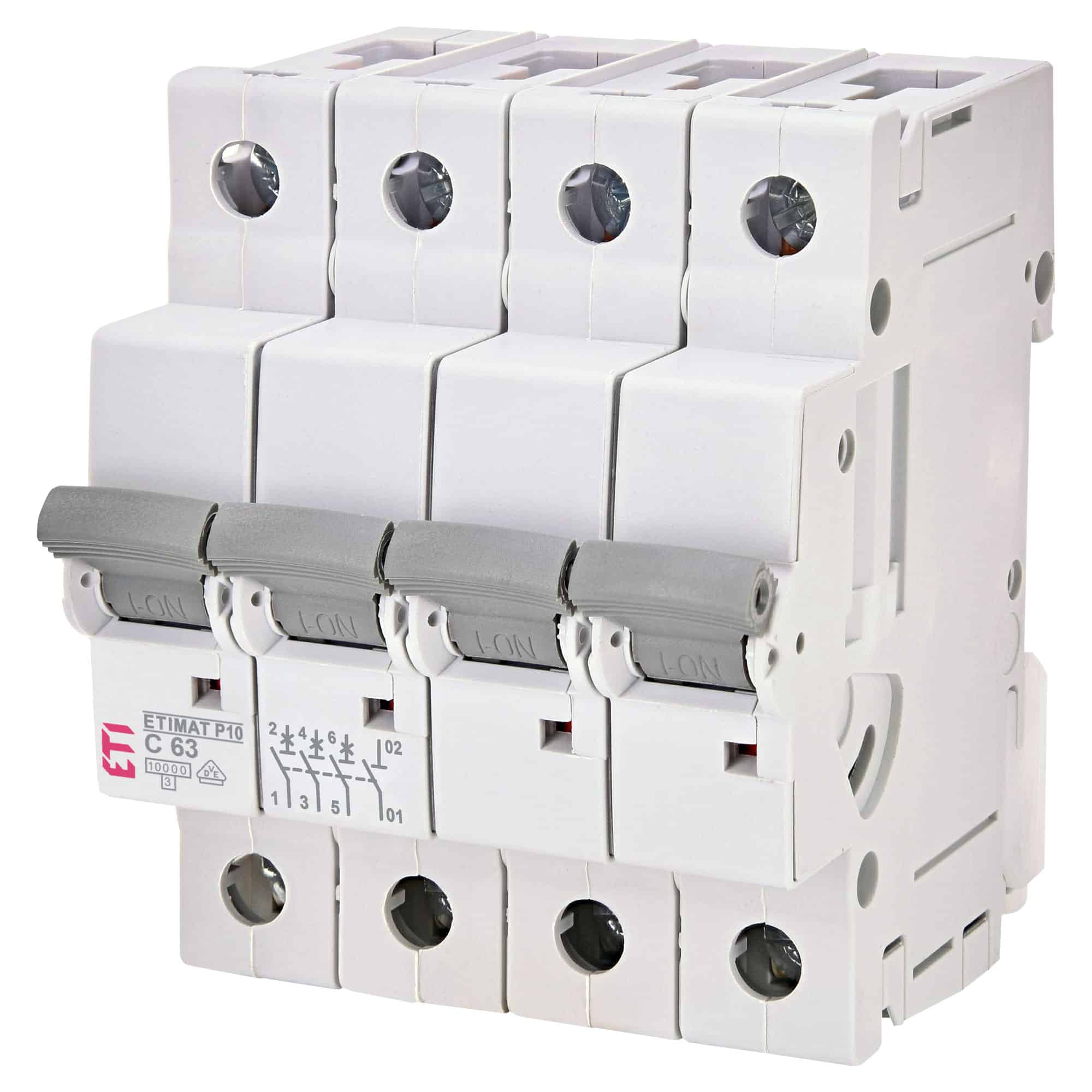 Disjunctor tetrapolar ETIMAT P10 3P+N, 63A, curba C, 10kA - SKU: 276341102