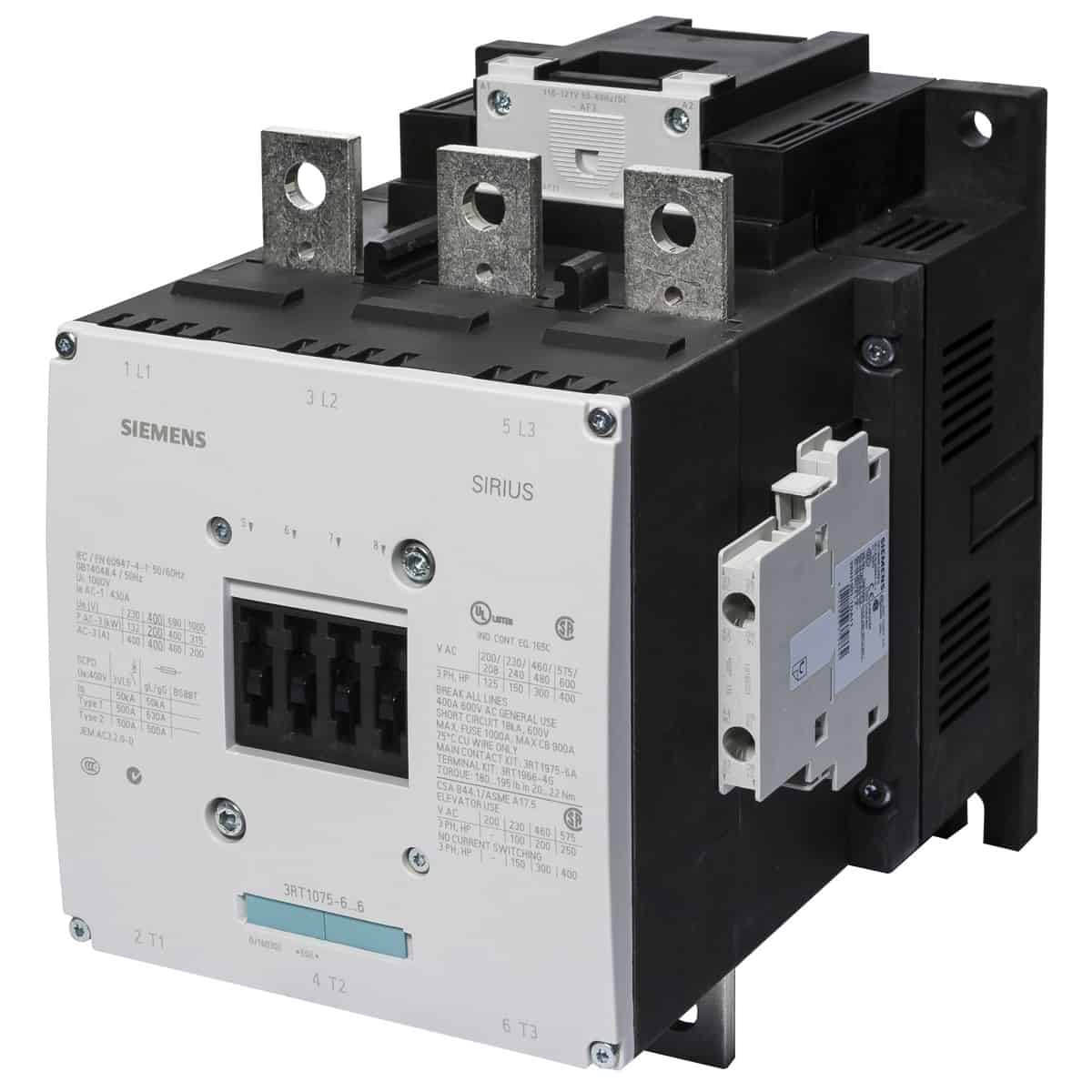 Contactor de putere 500A, 250kW, 200-277V AC/DC, 2NO+2NC, S12 - SKU: 3RT1076-6NP36