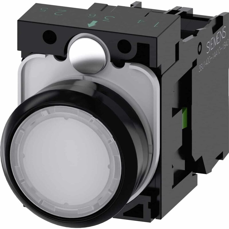 Buton comanda cu revenire si LED, 110VAC, 1NA, alb - SKU:  3SU1103-0AB60-1BA0