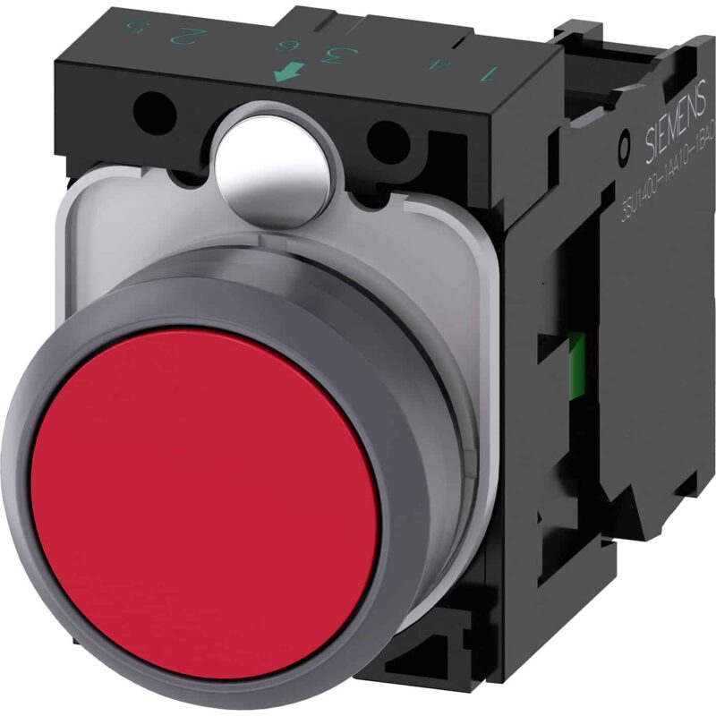 Buton comanda Siemens cu revenire, 1NO, rosu, 22mm - SKU:  3SU1130-0AB20-1BA0