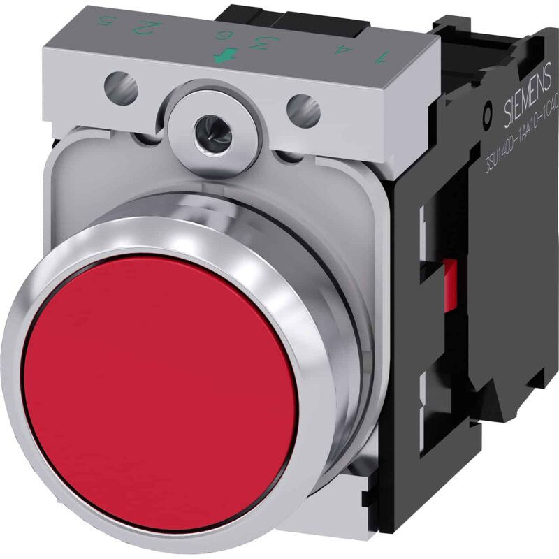 Buton comanda Siemens cu revenire 1NI rosu 22mm metal - SKU:  3SU1150-0AB20-1CA0