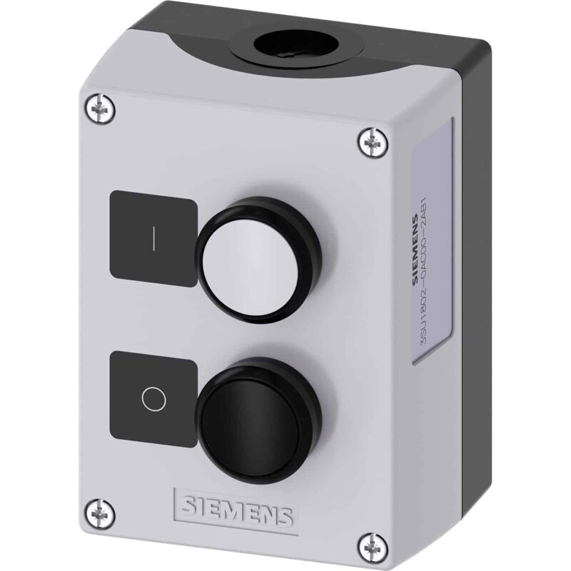 Cutie pentru comanda Siemens, 2 butoane, negru, cu revenire, 1NI+1ND - SKU:  3SU1802-0AC00-2AB1