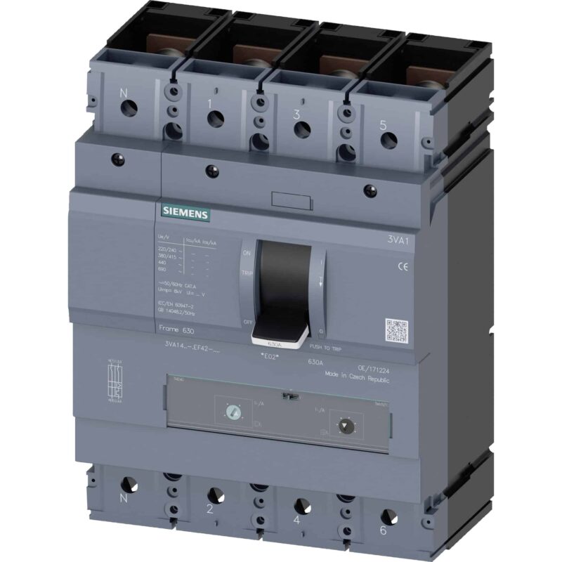 Intrerupator automat MCCB TM240, 4P, 55kA, reglabil 500A - SKU:  3VA1450-5EF42-0AA0