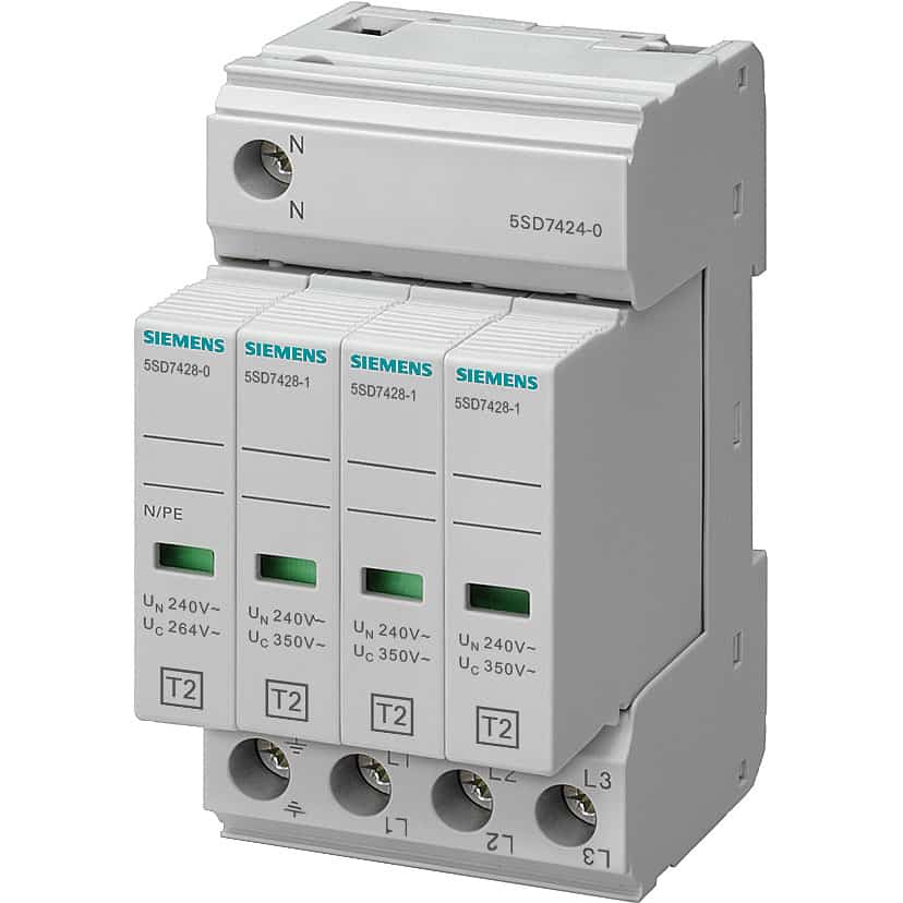 Descarcator supratensiune Siemens 3+1 debrosabil fara semnalizare 4P tip C 240/415VAC - SKU: 5SD7424-0