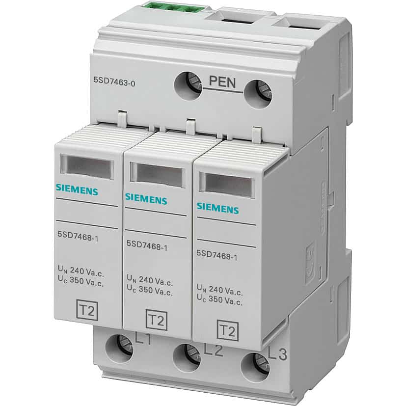 Descarcator supratensiune tip 2, 3+0, debrosabil, 40kA, 240/415VAC - SKU: 5SD7463-0