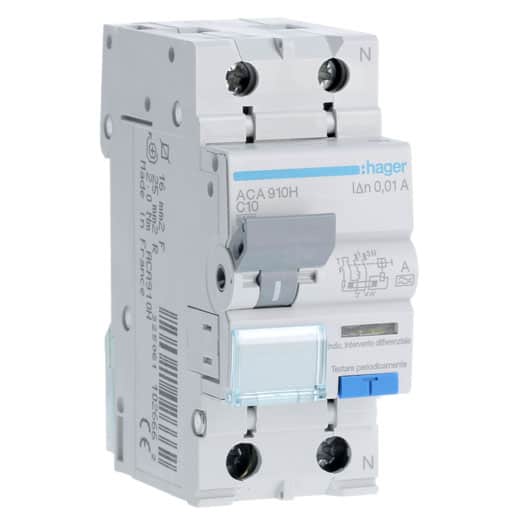 Siguranta automata cu protectie diferentiala monofazica 10A 30mA curba B - SKU:  ACA910H