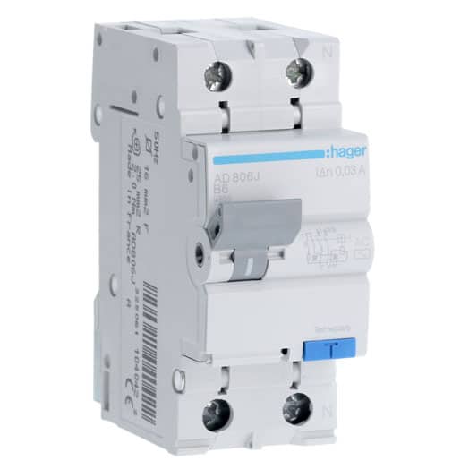 Siguranta automata diferentiala monofazica 6A 30mA curba B RCBO tip AC 4.5kA - SKU:  AD806J