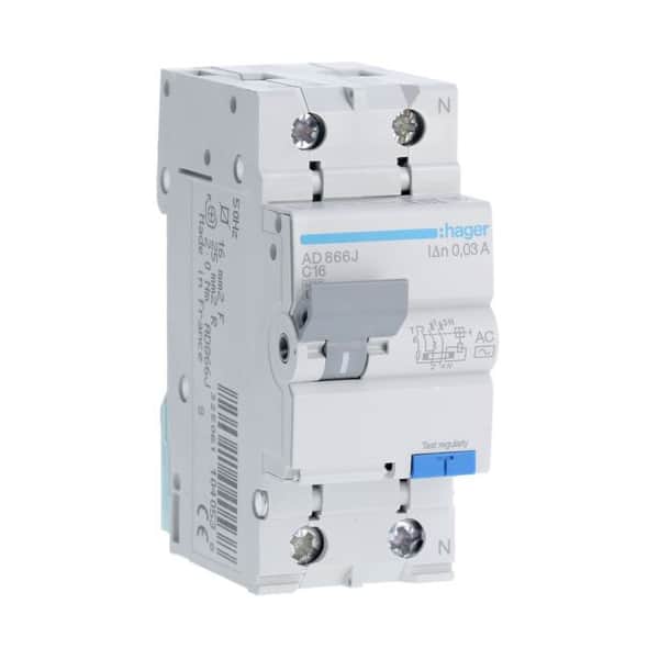 Disjunctor diferential monofazat 16A, 30mA, curba C, tip AC, 4.5kA - SKU:  AD866J