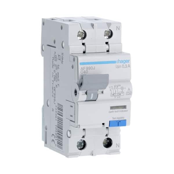 Siguranta automata diferentiala RCBO 1P+N C-40A/300mA tip A Hager - SKU:  AF990J
