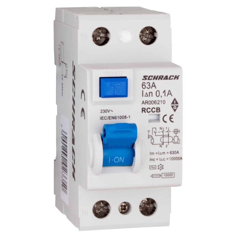 Disjunctor diferential monofazat 63A, 100mA, tip AC, 10kA - SKU:  AR006210