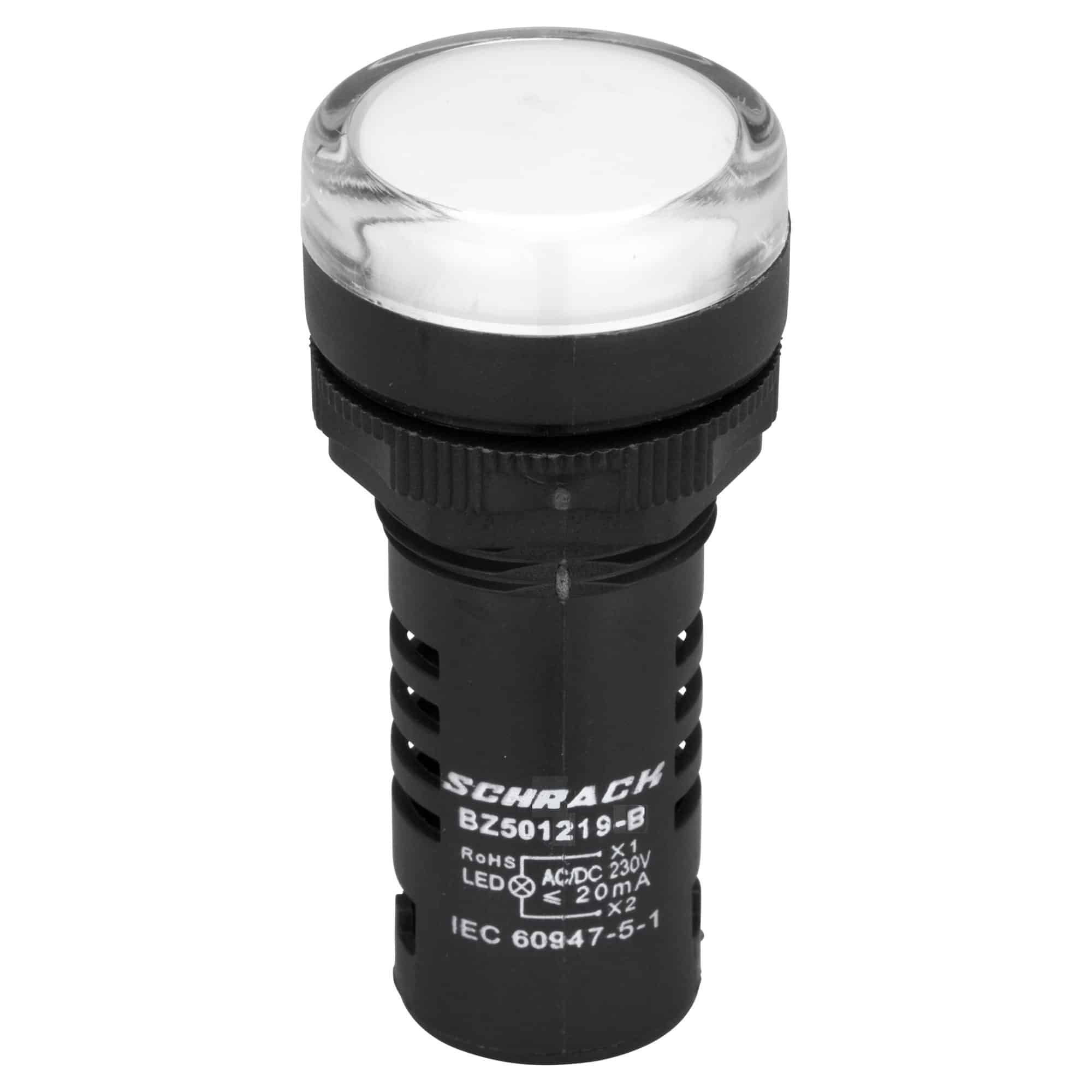 Lampa de semnalizare LED, alb, 230VAC/DC, D22, Monoblock - SKU: BZ501219-B