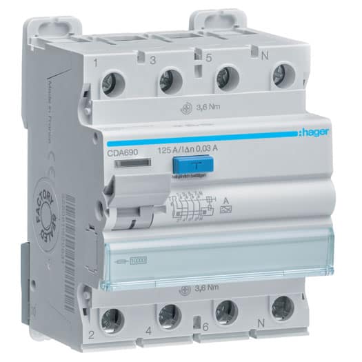 Disjunctor diferential trifazat 125A 30mA tip A 4.5kA - SKU:  CDA690D