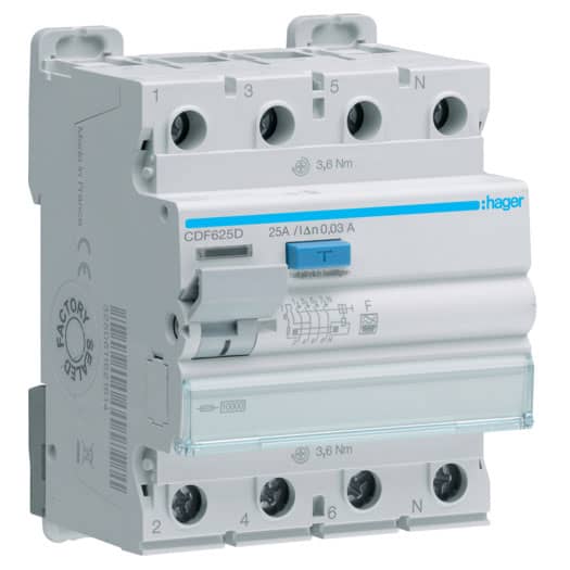 Siguranta automata diferentiala trifazica 25A 30mA tip F 4.5kA - SKU:  CDF625D