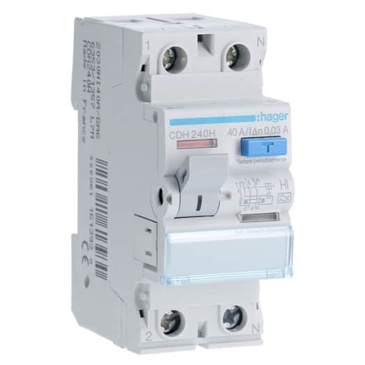 Siguranta automata diferentiala trifazata Hager 40A 30mA tip A 4.5kA - SKU:  CDH240H