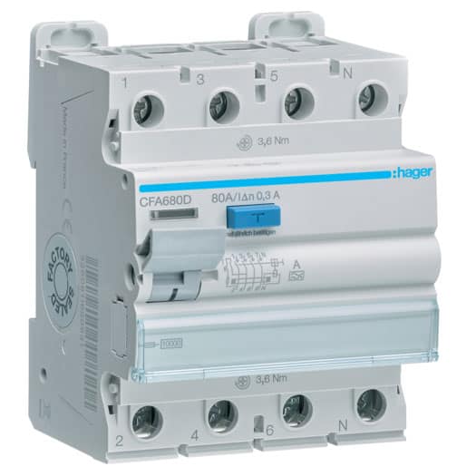 Siguranta automata trifazata cu protectie diferentiala 80A 300mA tip A - SKU:  CFA680D