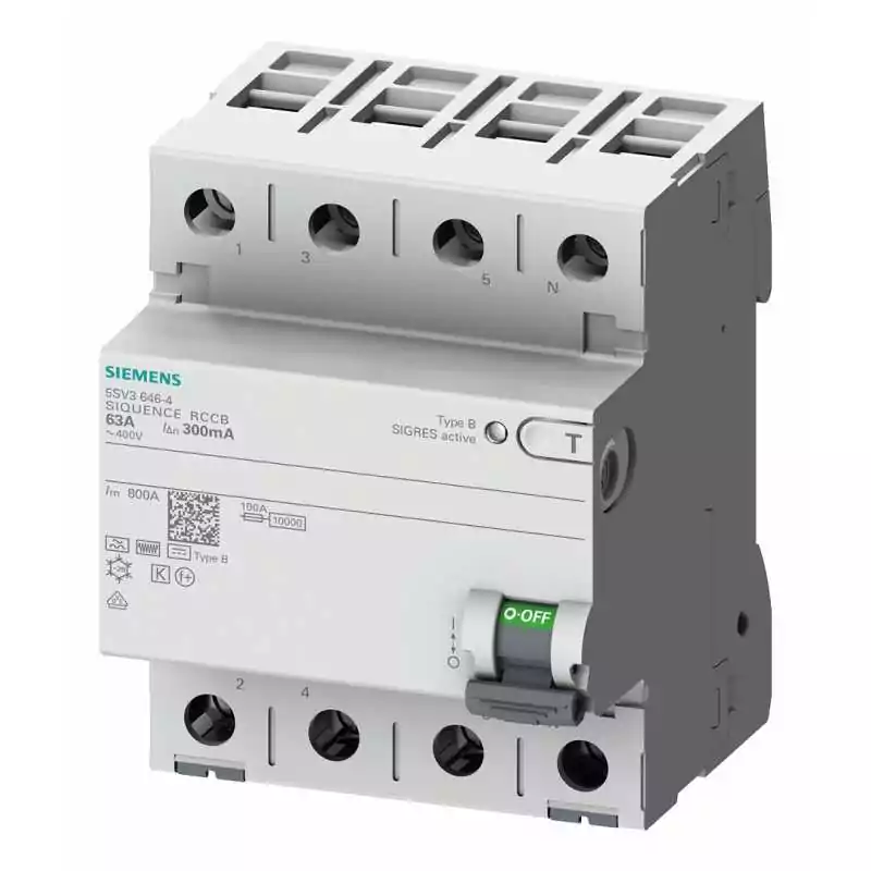 Diferential Siemens 63A 3+N-Pol 30mA 400V Cu Intarziere Scurta - SKU:  5SV33464