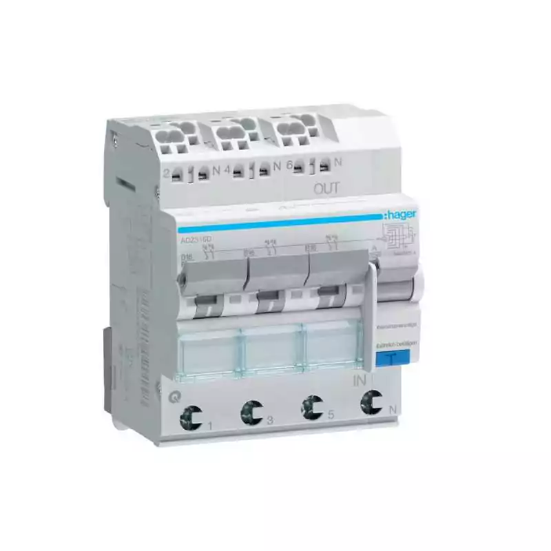 Disjunctor diferential 3X 1P+N 6kA Curba B 16A 30mA Typ A QuickConnect - SKU:  ADZ316D