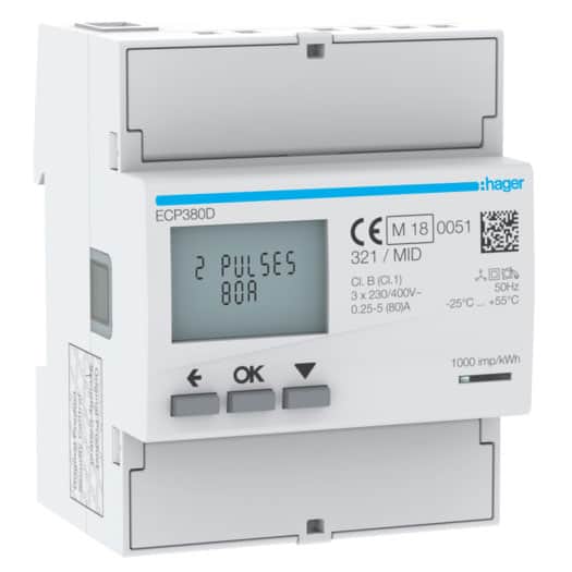 Contor energie electrica trifazat masurare directa 80A digital 4 module - SKU:  ECP380D