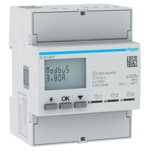 Contor energie electrica monofazat digital 3x80A direct MODBUS - SKU:  ECR180T