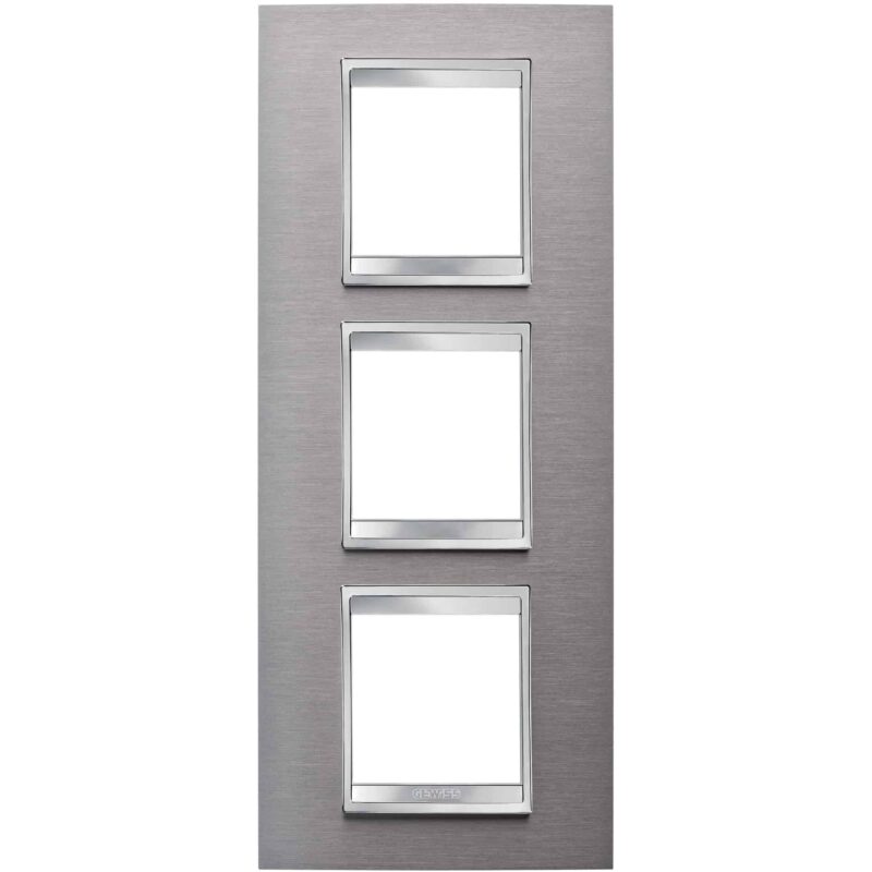 Rama decorativa aparataj unitar Gewiss verticala 6 posturi inox-gri - SKU:  GW16227MI