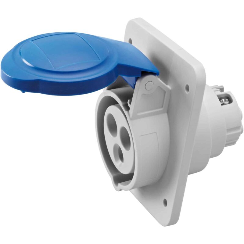 Priza monofazica incastrata IP44/IP45, 2P+E 32A 230V, unghi 10° - SKU:  GW62216H