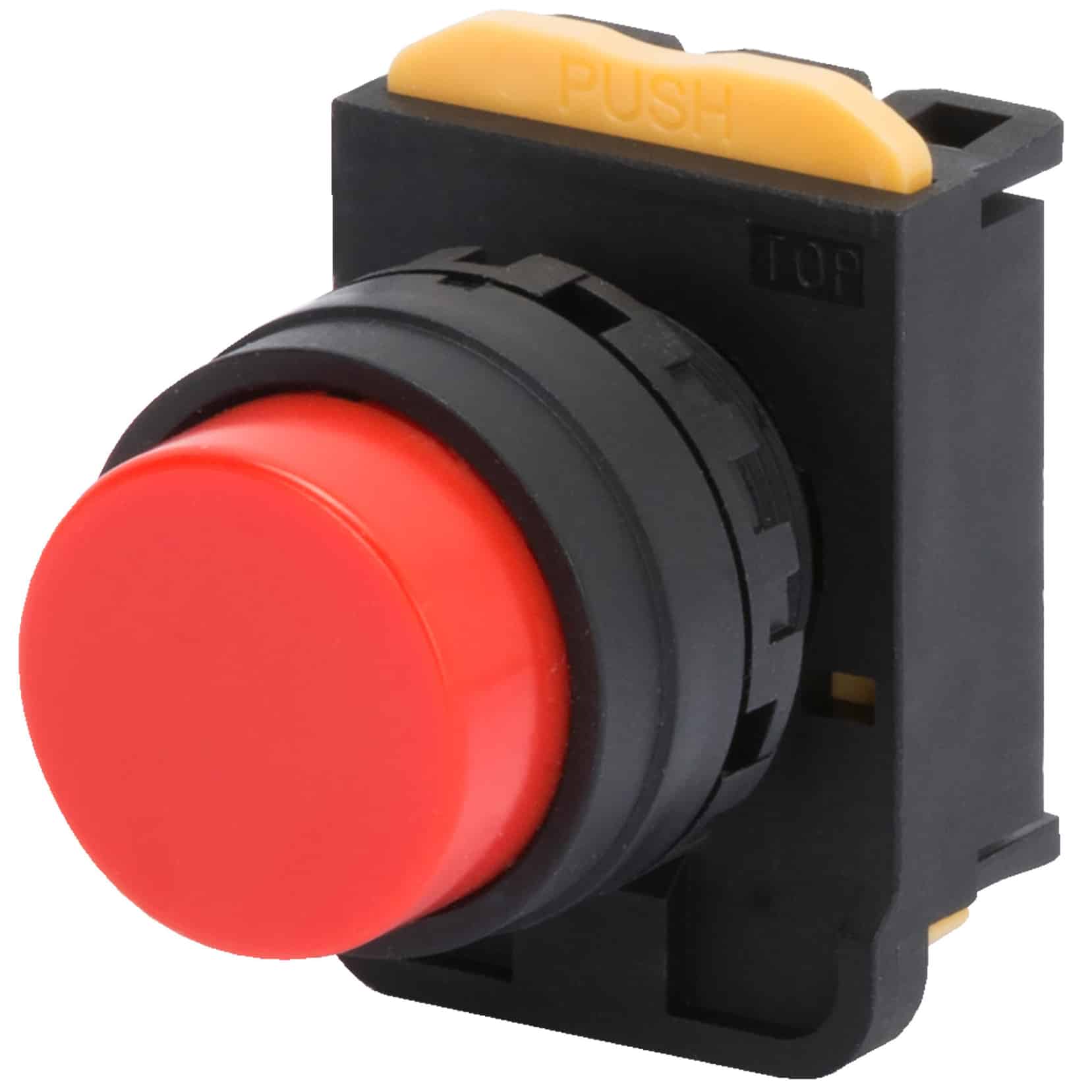 Buton comanda cu revenire inalt 10A negru pentru montaj Ø22 mm - SKU: GW74312