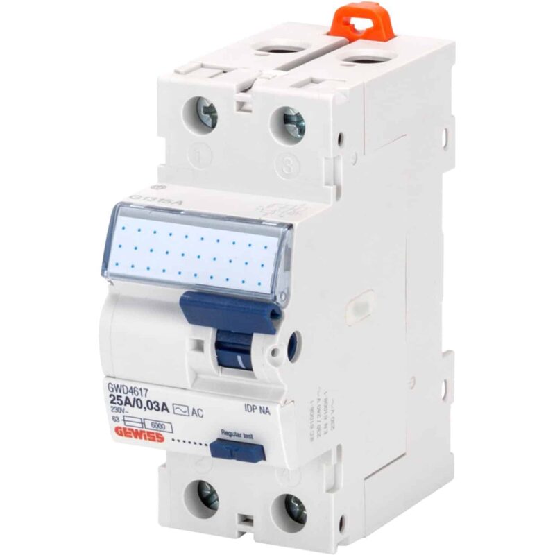 Disjunctor diferential monofazat 40A, 30mA, curba C, RCBO, tip AC, 6kA - SKU:  GWD4827