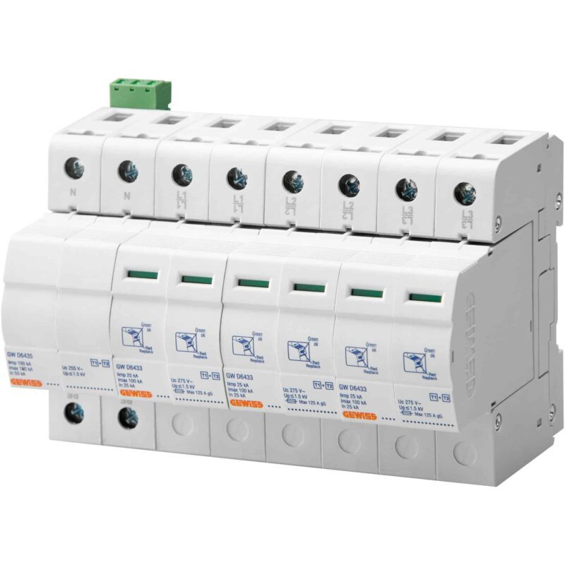 Descarcator supratensiune 3+1 debrosabil cu contact auxiliar 400VAC tip B+C  - SKU:  GWD6405