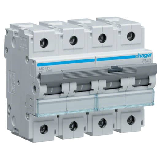 Disjunctor tetrapolar 80A curba C 15kA Hager - SKU:  HMC480