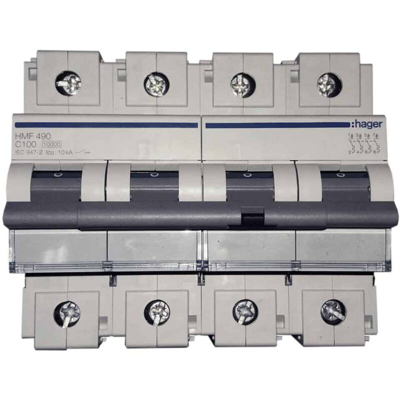 Disjunctor tetrapolar 100A, curba C, 10kA, 6 module - SKU:  HMF490