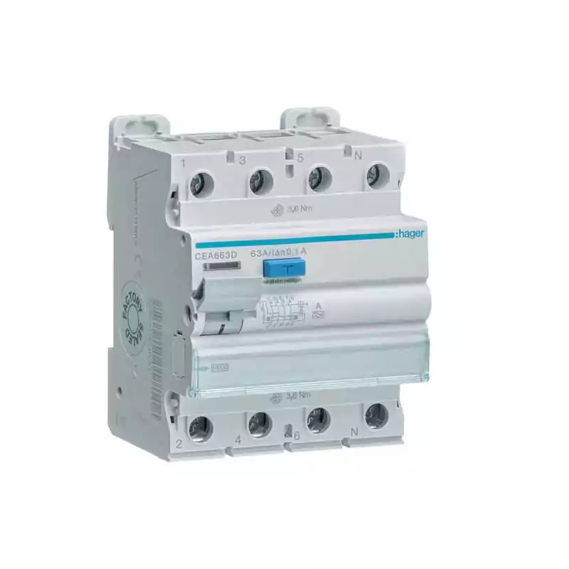 Intreruptor diferential 4 Poli 10kA 63A 100mA Tip A - SKU:  CEA663D
