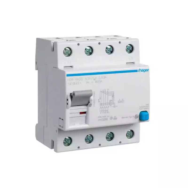 Intrerupator diferential 4 poli 10kA 63A 30mA Tip B NK N dreapta - SKU:  CDB463D